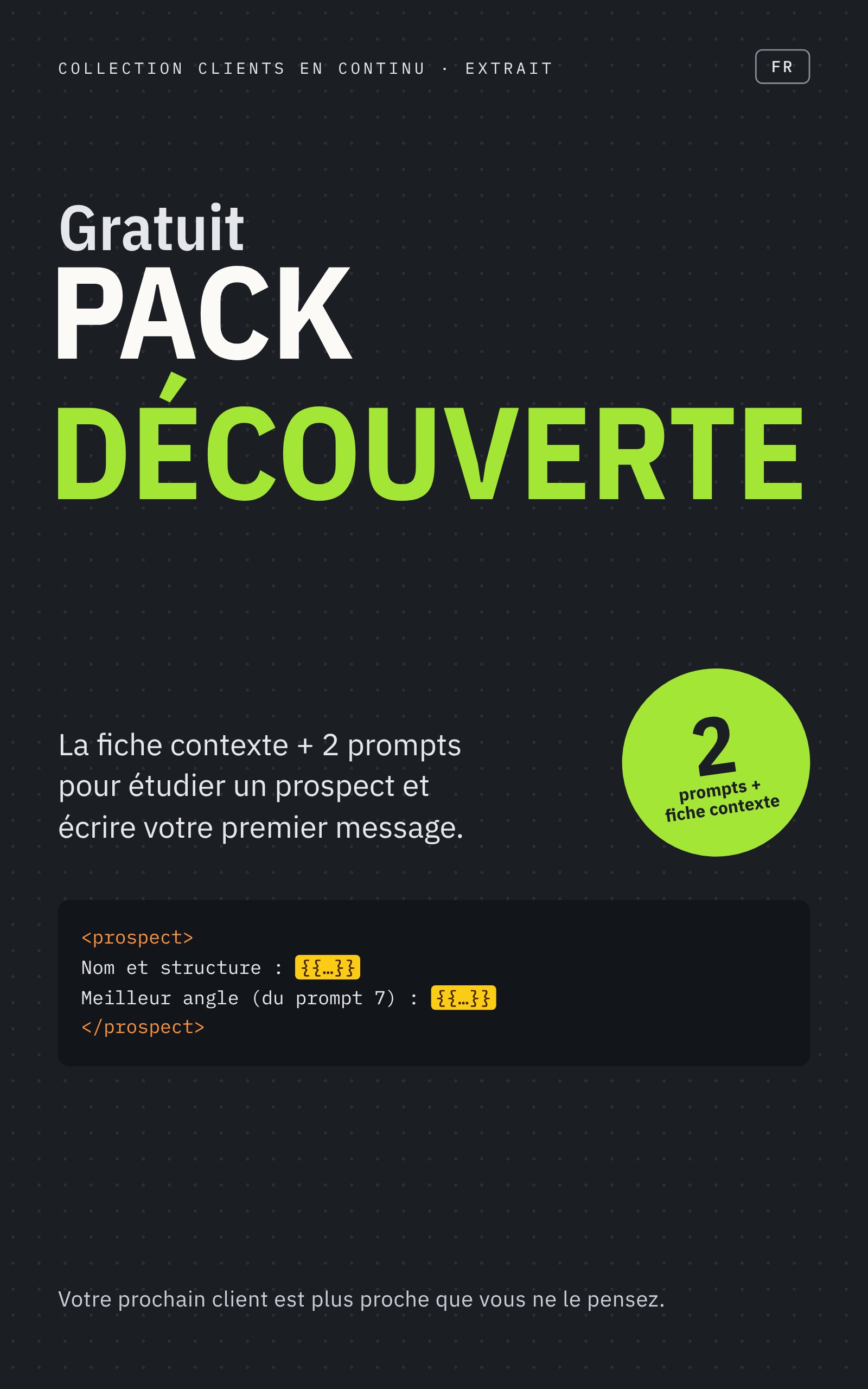 Couverture du Pack découverte gratuit Solo Client Engine : la Fiche contexte et 2 prompts